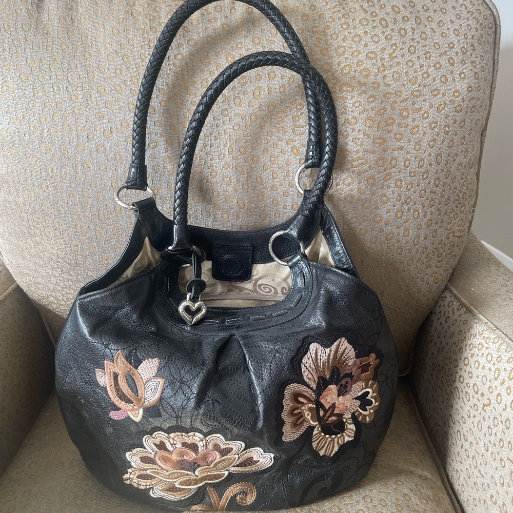 Floral Embroidered Black Handbag